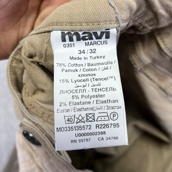 Mavi Jeans Mens 34x32 Marcus Slim Straight Leg Tan Khaki Pants Casual Stains - Picture 10 of 16